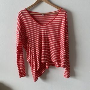 Anthropologie Red and White Striped V-Neck 100% linen Sweater